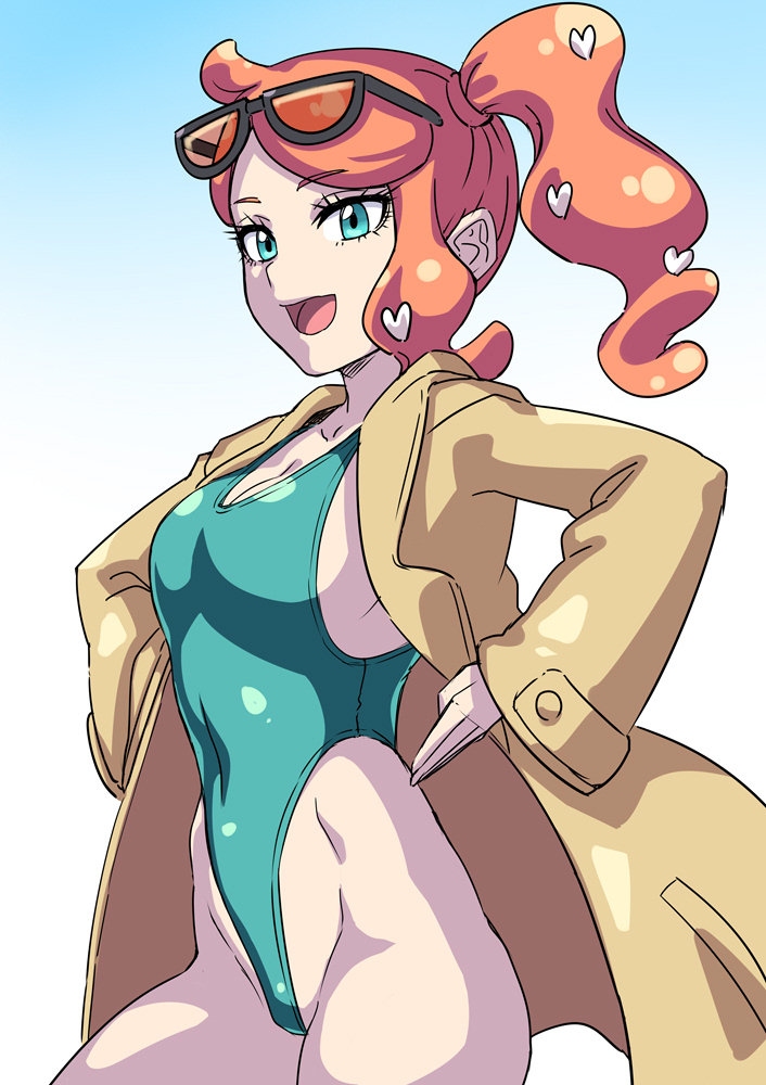 ash (pixiv-3665881), ass, cameltoe, female, haigure, leotard, nintendo, pokemon, pokemon ss, pussy, sonia (pokemon), thighs, trenchcoat