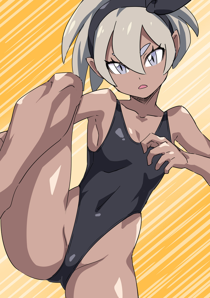 1girls, 2d, ash (pixiv-3665881), ass, bea (pokemon), breasts, brown skin, brown-skinned female, cameltoe, dark skin, dark-skinned female, female, haigure, human, leotard, pokemon, pussy, small breasts, solo, thighs