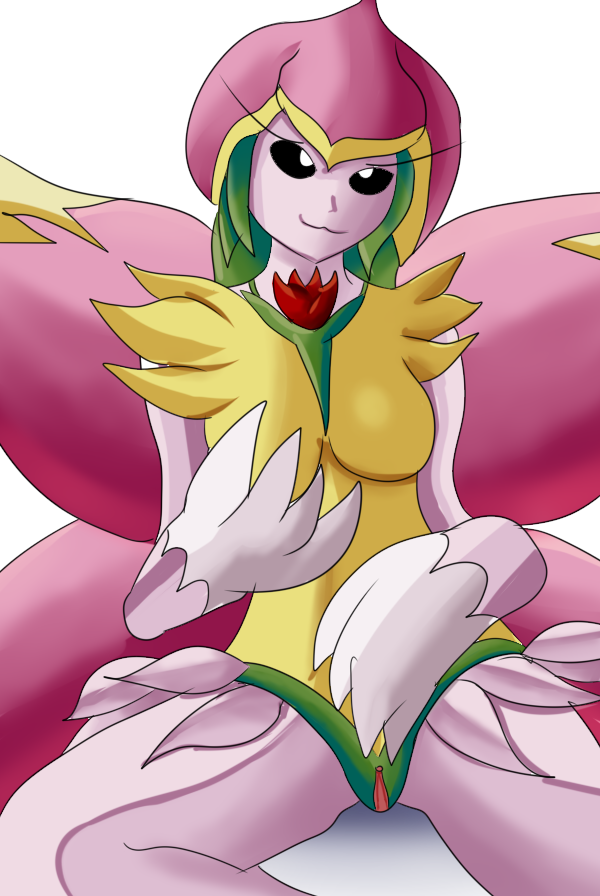 4_wings anthro bandai_namco breasts digimon digimon_(species) elemental_creature fairy fairy_wings female flower flower_petals genitals lawealewd lilamon petal_wings petals plant pussy smile solo spread_legs spreading wings