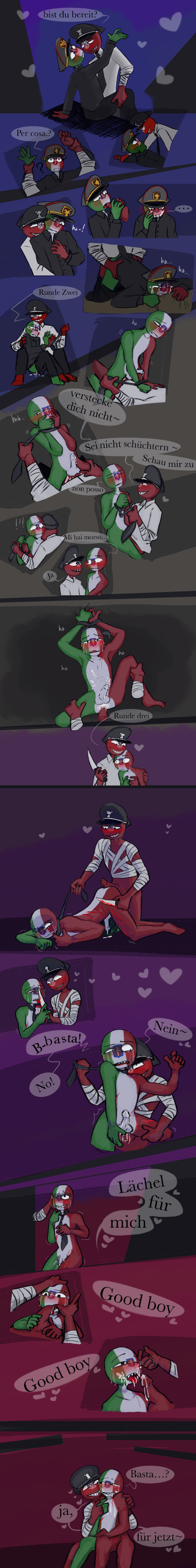 bite_mark blowjob countryhumans cuts drunk dubious_consent fascist_italy_(countryhumans) gay_sex german_text hardcore italian_text knife multiple_orgasms nazi_germany_(countryhumans) penetration pinned_down third_reich_(countryhumans) tie tied tied_hands