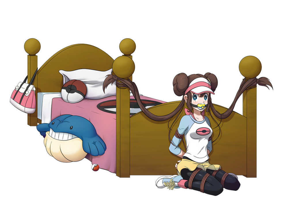 alpha_channel ball_gag bed bondage for_sticker_use fully_clothed no_background png poke_ball_gag pokemon rosa_(pokemon) sticker_template transparent_background transparent_png yukas_armstrong