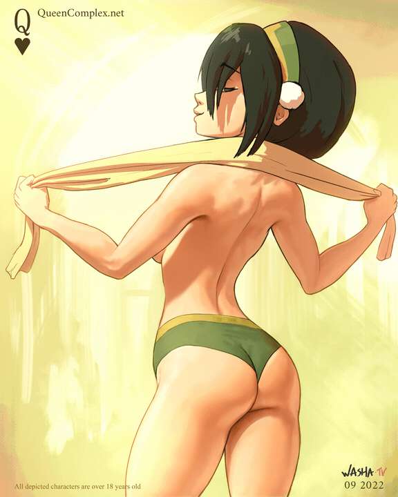 1girls 2022 almost_naked almost_nude artist_name ass avatar_legends avatar_the_last_airbender back_view blind casual clothing earth_kingdom female female_focus female_human female_only human looking_at_viewer nickelodeon pale_skin panties queencomplex solo thighs toph_bei_fong topless towel towel_around_neck washa