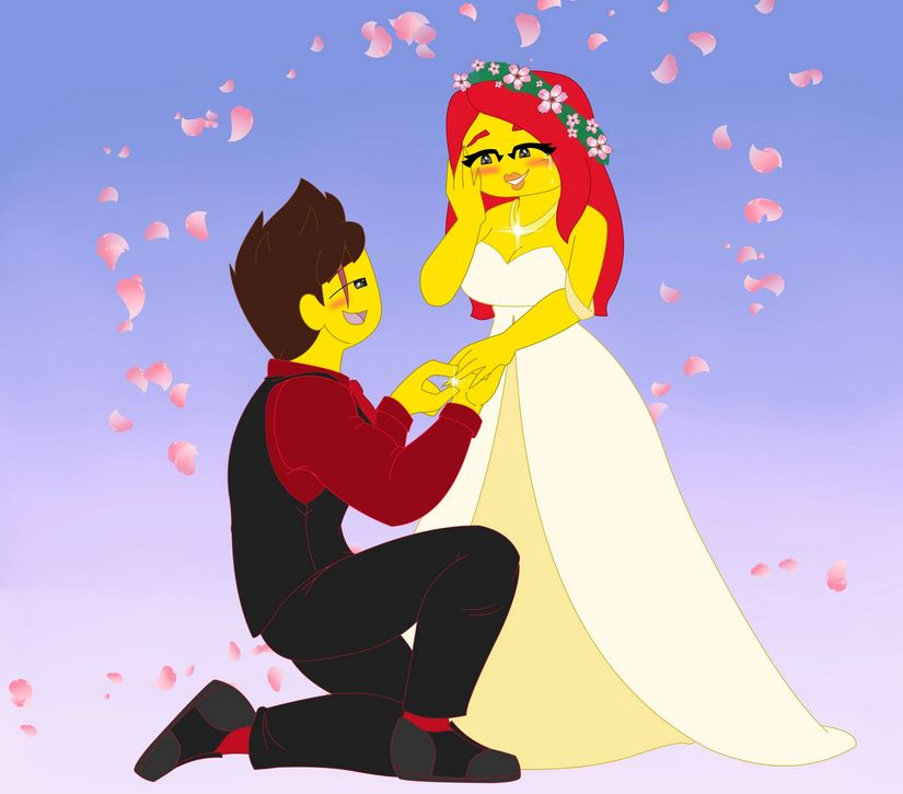 1boy 1girls duchess_pixal female kai_(ninjago) lego marriage marriage_proposal ninjago safe sfw skylor_(ninjago) tagme tournament_of_elements_(ninjago) wedding wedding_dress wedding_ring wholesome