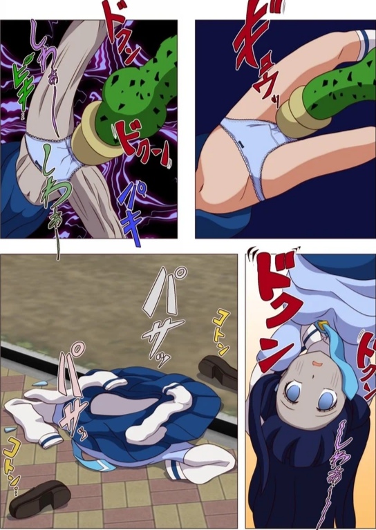 1girls 4_panel_comic absorption absorption_vore belly_button bio-android_(dragon_ball) blue_eyes blue_hair blue_panties blue_skirt cell_(dragon_ball) desiccated desiccated_body desiccated_female desiccation empty_eyes female_prey gray_skin graying_skin grey_skin greying_skin japanese_text life_drain light_blue_panties male/female male_pred onomatopoeia schoolgirl shriveling tagme text text_bubble translation_request vaginal_penetration vitality_drain vore wangtianhai2000 white_stockings