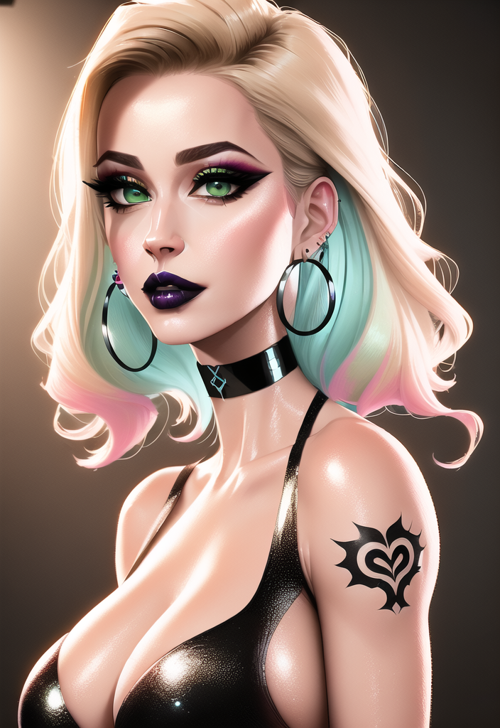 ai generated, big breasts, bimbo, bimbo body, bimbo lips, blonde female, blonde hair, blonde-haired female, blue hair, breasts, enormous breasts, eyelashes, female, goth, goth girl, gothic, green eyes, lips, lipstick, long hair, looking at viewer, makeup, milf, mommy, mommy kink, mother, nai diffusion, naked, naked female, piercings, pink hair, punk, punk girl, purple lipstick, seductive, seductive look, stable diffusion, tattoo, voluptuous