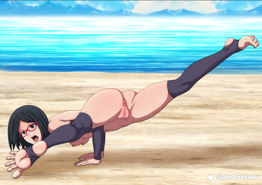 1girls almost_naked anus arched_back arm_support ass_focus bare_shoulders bare_thighs beach bent_forward bent_over big_ass big_butt black_eyes black_hair black_legwear black_thighhighs blush boruto:_naruto_next_generations bubble_ass bubble_butt clitoris dat_ass densekkusu feet feet_up female female_focus female_only flexible from_behind glasses hi_res high_resolution highres large_ass legs_up legwear light-skinned_female light_skin looking_at_viewer naruto naruto_(series) no_bra no_panties nose_blush ocean outdoor_nudity outdoors outside pale-skinned_female pale_skin partially_clothed pinup pose posing sand sarada_uchiha seaside short_hair shounen_jump splits stretching thighhighs toeless_legwear toeless_socks toeless_stockings toes tomboy topless topless_female water yoga yoga_pose