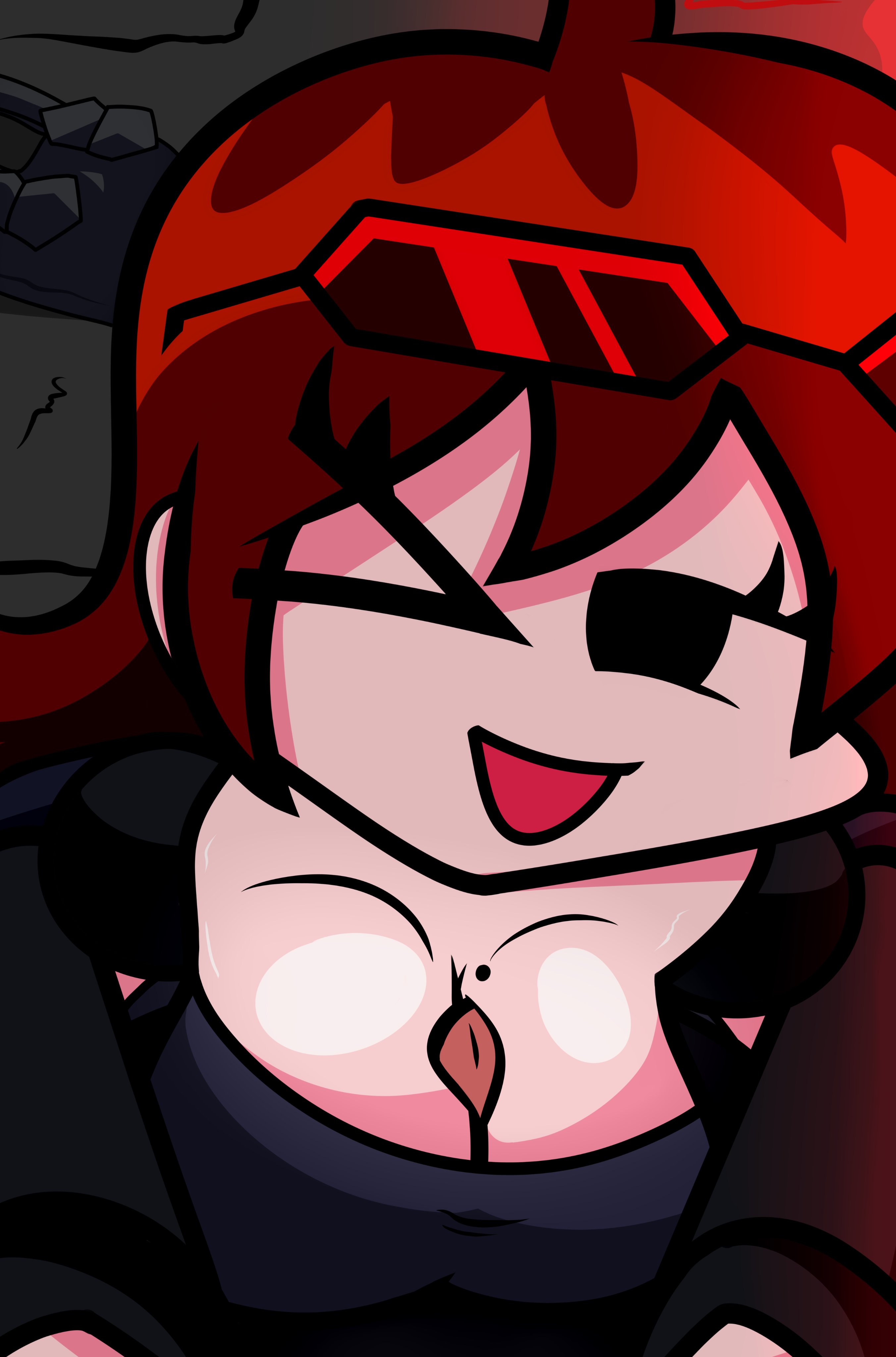 1boy, 1girls, accessory, agent gf (friday night funkin), breasts, brown hair, clothed, clothing, desesperadoleon, duo, female, friday night funkin, friday night funkin mod, genitals, girlfriend (friday night funkin), glasses, glasses on head, male, male/female, paizuri, penile, penis, smile, sports bra, titjob, wink, winking