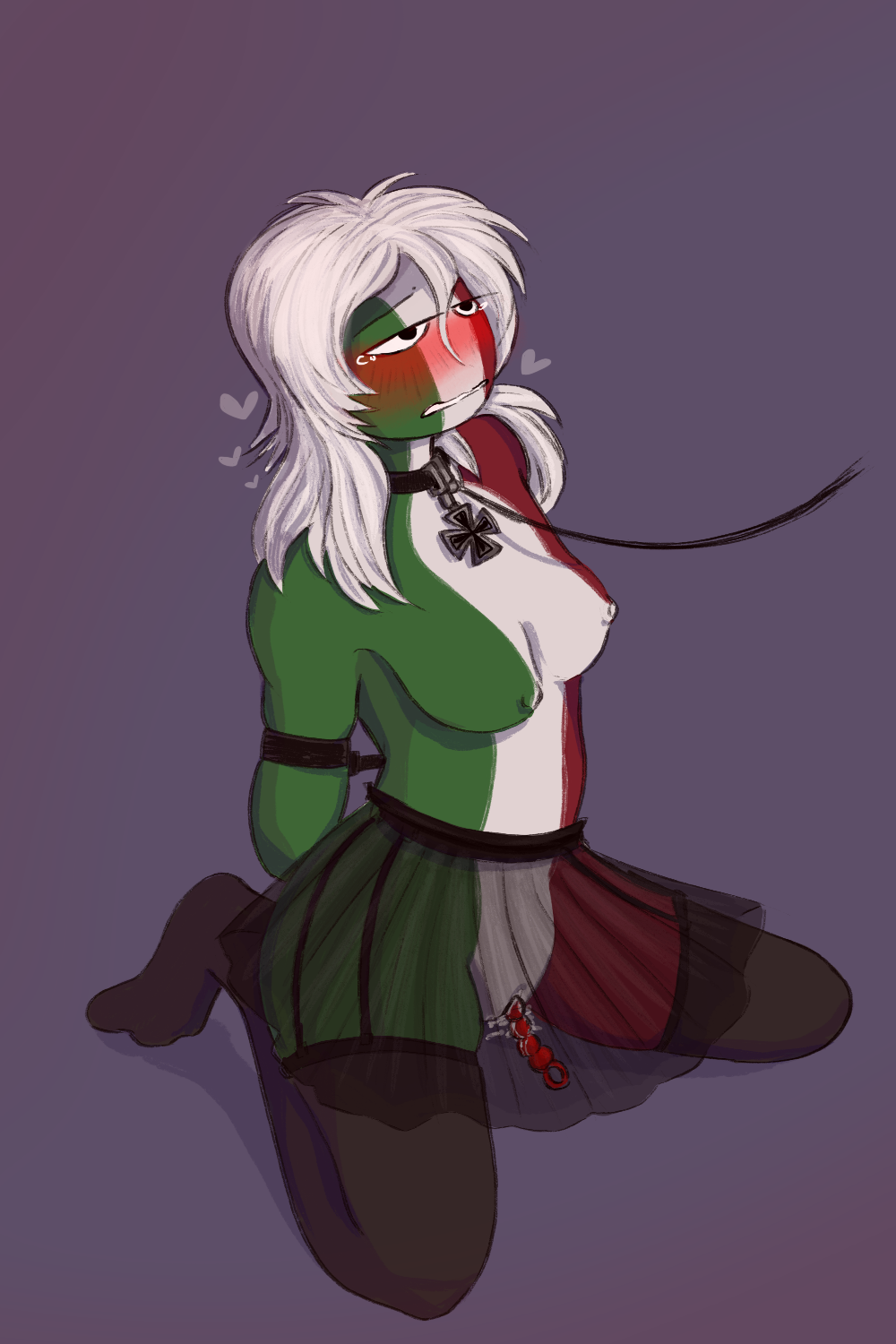 countryhumans countryhumans_girl dildo dildo_sitting female italy_(countryhumans) leash lingerie restrained tears_of_pleasure tied_arms toy transparent_skirt