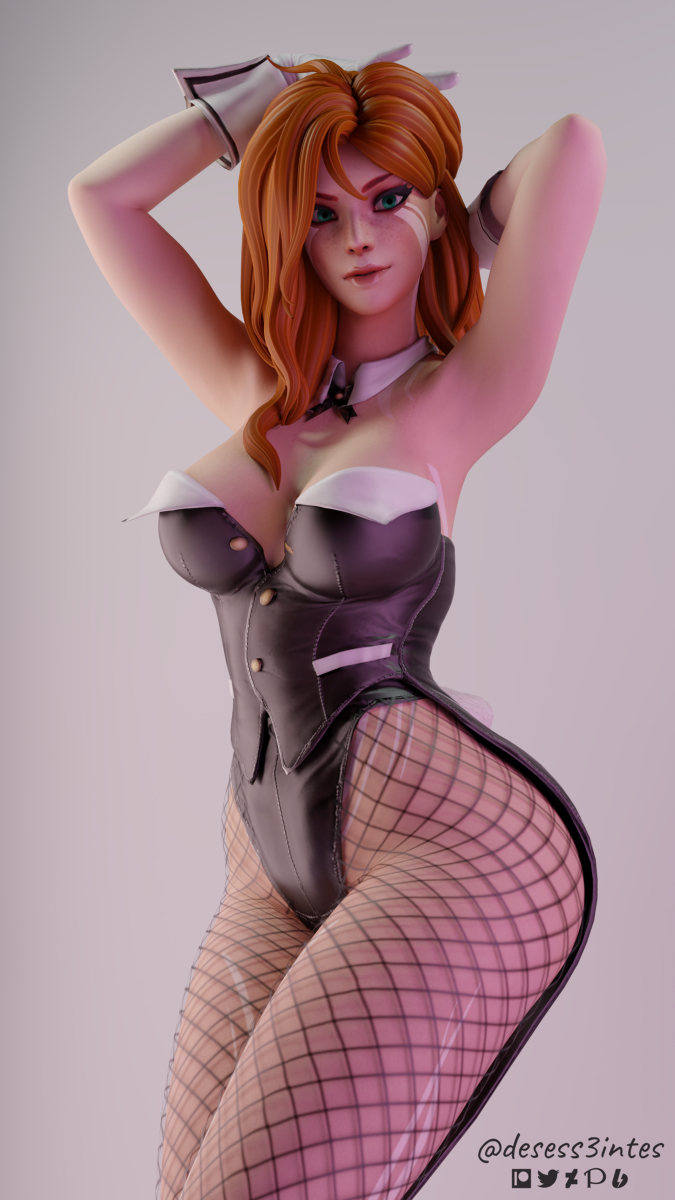 1girls 3d blender blender_(software) blender_cycles breasts bunny_girl bunnysuit desess3intes dota dota_2 female female_only fishnets gloves looking_at_viewer pantyhose pinup red_hair solo solo_female solo_focus windranger