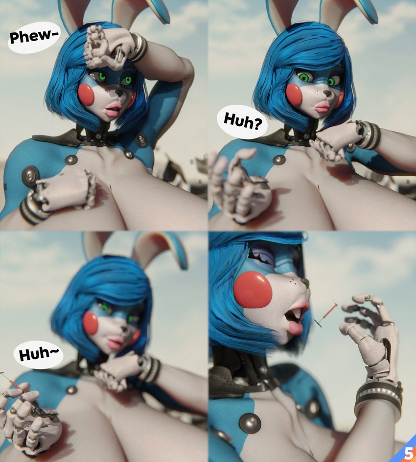 3d_(artwork) absurd_res air_pump animatronic anthro big_breasts black_nose blue_body blue_hair breasts buckteeth cloud digital_media_(artwork) female fingers five_nights_at_freddy's five_nights_at_freddy's_2 green_eyes hair huge_breasts lips looking_at_object machine macro nude outside pink_lips solo sunr4y sunr4y_w0rksh0p teeth text toy_bonnie_(fnaf) white_body