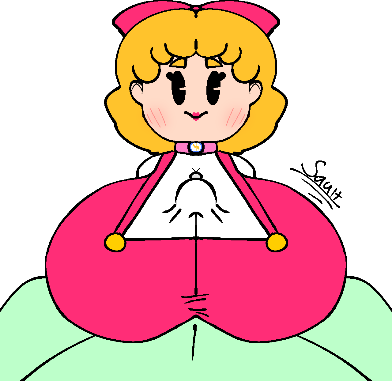 1boy 1girls age_difference aged_up big_breasts breasts clothed_paizuri cute_face earthbound earthbound_(series) female mother_2 owo_sault_(artist) pac-man_eyes paizuri paizuri_under_clothes titfuck_under_clothes titjob tracy_(earthbound) transparent_background