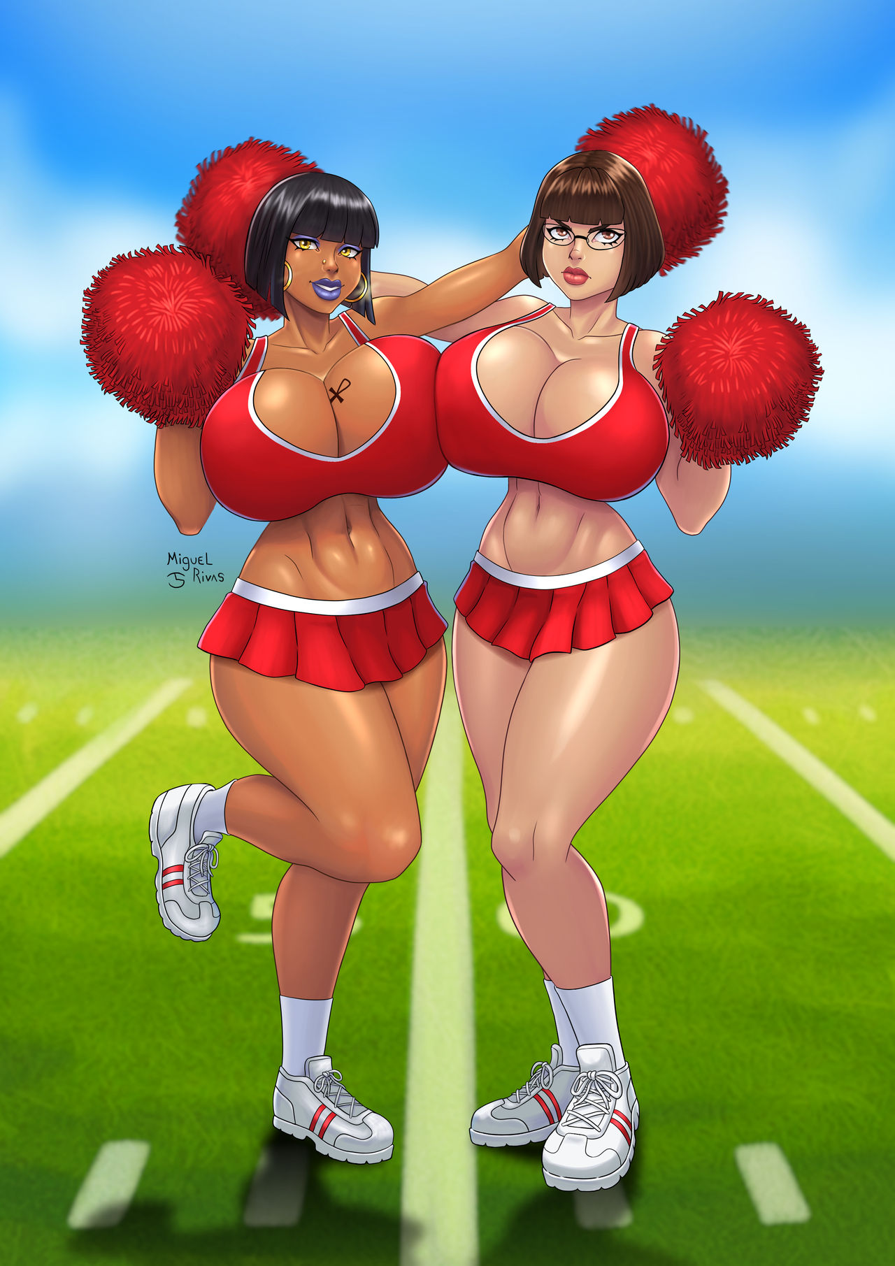 2girls athletic athletic_female big_breasts bottom_heavy breasts brown-skinned_female brown_body brown_skin busty cleavage costume curvaceous curvy curvy_figure dark-skinned_female dark_skin digital_media_(artwork) eyebrows eyelashes eyes female female_only fit fit_female hair hips hourglass_figure human large_breasts legs lips mature mature_female miguel_rivas miguelrivasart multiple_girls thighs top_heavy upper_body voluptuous waist wide_hips