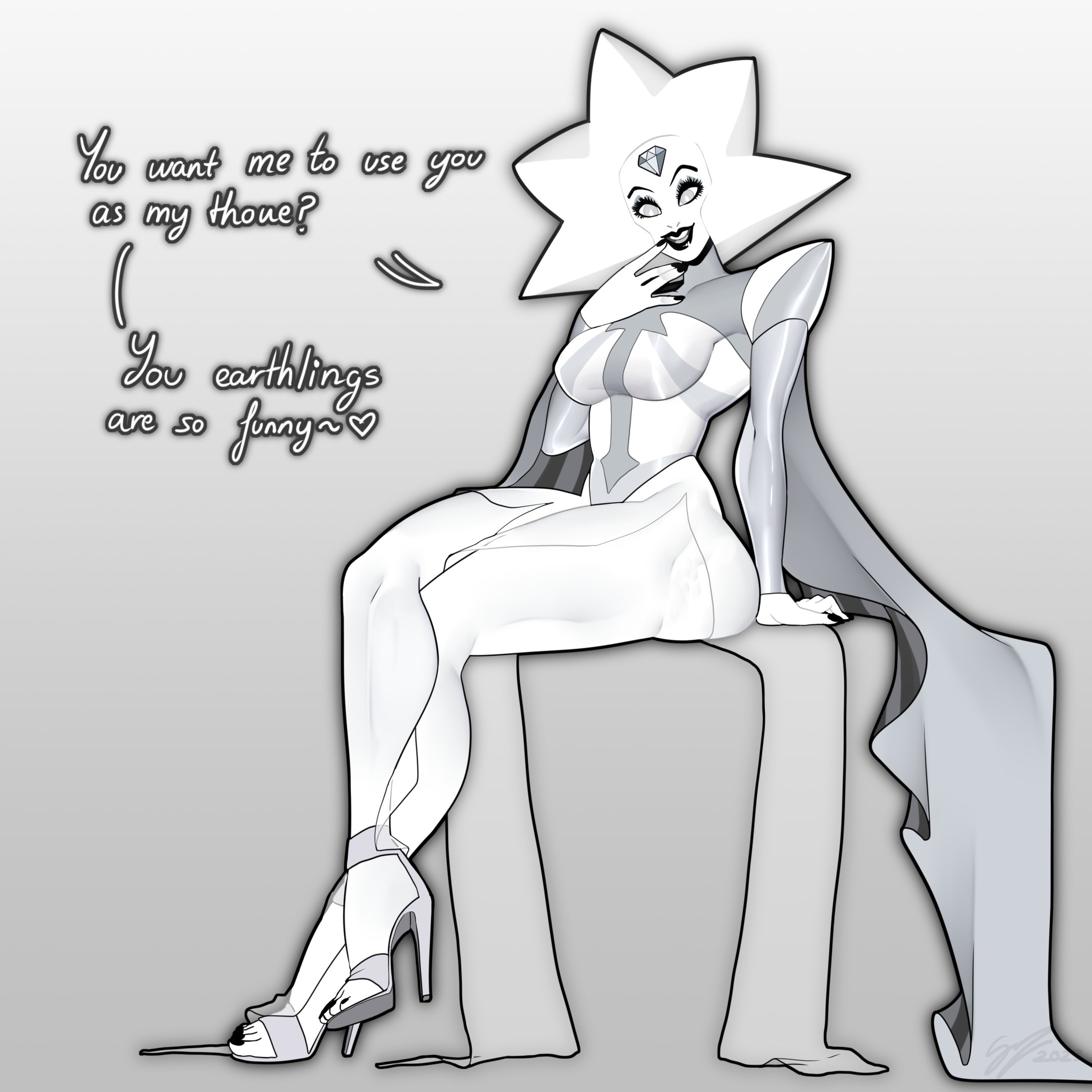 black fingernails, black lipstick, cartoon network, crossed legs, diamond authority, gem (species), heart, steven universe, sugarspikes (artist), text, thick legs, white diamond (steven universe)