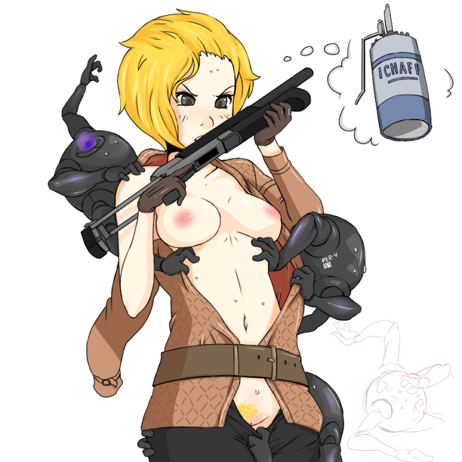 assisted_exposure b-intend big_breasts blonde_hair breasts eva_(metal_gear_solid) frog_(mgs) haven_trooper metal_gear_solid metal_gear_solid_4 milf navel nipples pubic_hair short_hair tagme