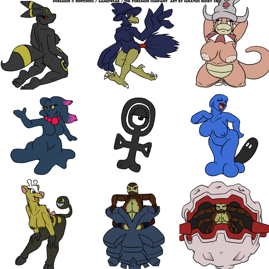 2013 anthro avian big_breasts breasts canine eeveelution female forretress fur furry ghost girafarig ignatius_husky ignatiushusky insects lipstick misdreavus murkrow nintendo pineco pokemon slowking spirit umbreon unown venus_symbol video_games wobbuffet