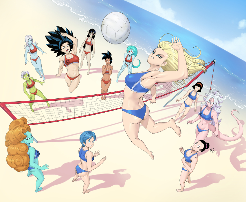 12girls 6+girls android_18 android_21 android_21_(good) ass barefoot beach black_hair blue-skinned_female blue_hair blue_skin bulma_briefs caulifla cheelai chichi dragon_ball dragon_ball_fighterz dragon_ball_heroes dragon_ball_super dragon_ball_xenoverse dragon_ball_z feet female female_only female_saiyan first_porn_of_artist green_skin kale majin majin_android_21 orange_hair pink_skin playing_sports putine robelu_(dragon_ball) saiyan soles somegfguy super_dragon_ball_heroes swimwear toes towa universe_6 universe_6/universe_7 videl volleyball white_hair zangya