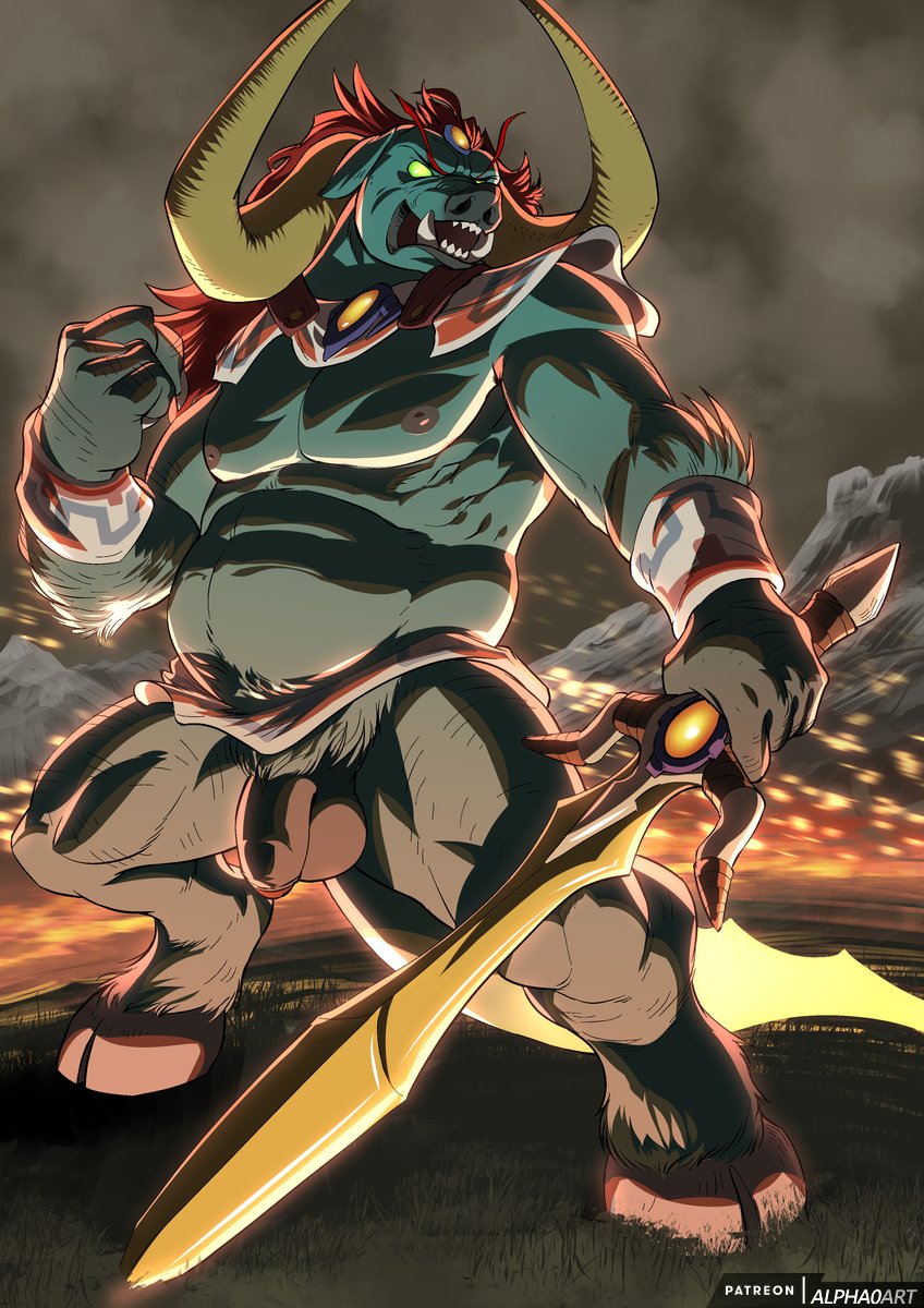 alpha0 anthro balls bara barazoku furry ganon loincloth loincloth_up male male_only musclegut muscles muscular nintendo ocarina_of_time penis solo solo_male suina sus_(pig) sword the_legend_of_zelda tusks