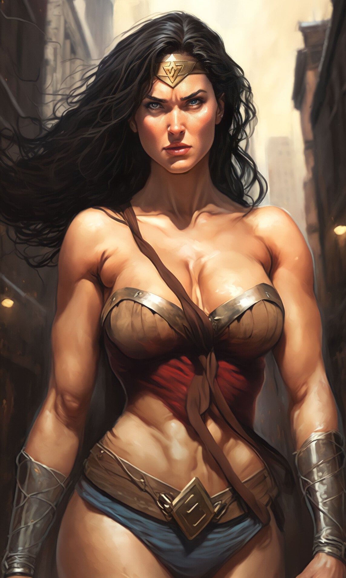 1girls, ai generated, amazon, athletic, athletic female, black hair, blue eyes, breasts, buffyville, cleavage, curvaceous, curvy, curvy body, curvy female, curvy figure, dc, dc comics, diana prince, female, female only, heroine, hourglass figure, muscular, muscular female, solo, solo female, superhero, superheroine, themysciran, tiara, voluptuous, voluptuous female, wonder woman, wonder woman (series)