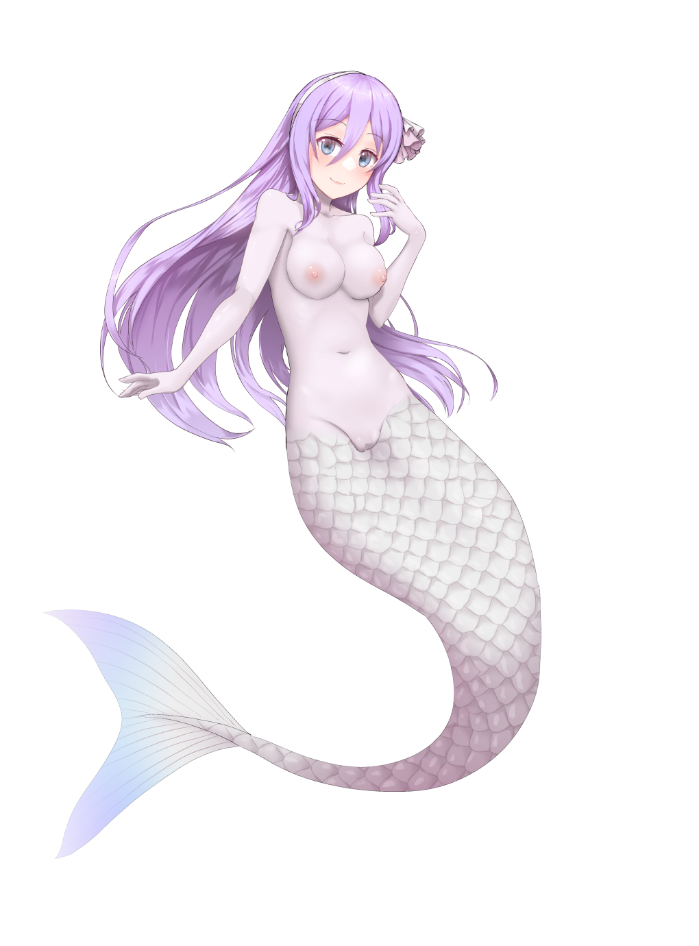 1girls ass breasts female female_only jpeg medium_breasts mermaid mermaid_tail monster_girl navel nipples nude okina_(805197) post_transformation princess_connect! pussy shizuru_(princess_connect!) solo transformation white_tail