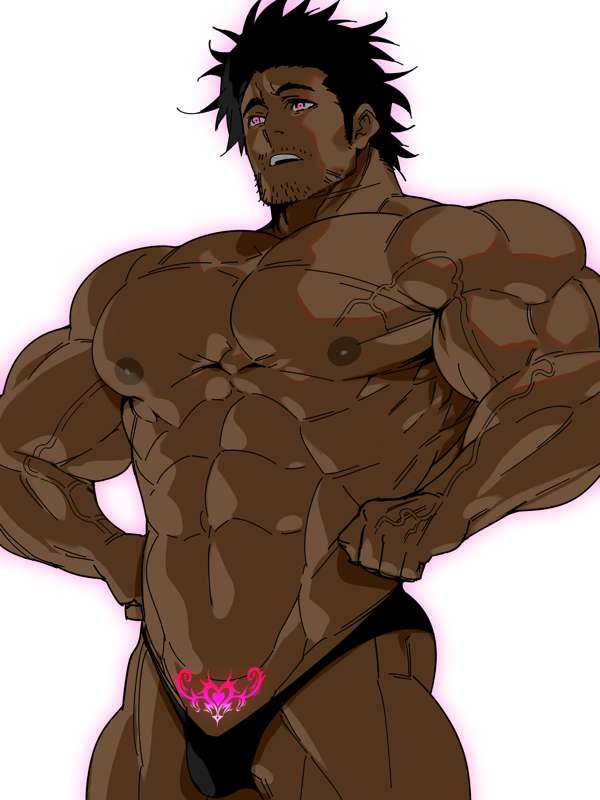 bara biceps black_clover black_hair black_thong bodybuilder bodybuilding buff large_pecs long_hair mabataki male male_only muscles muscular muscular_arms muscular_legs muscular_male muscular_thighs pose posing solo_male tattoo tattoo_above_penis thick_thighs thighs thong veins veiny_muscles yami_sukehiro