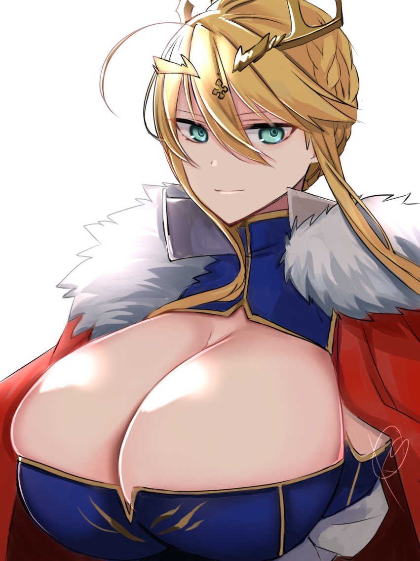 artoria pendragon, artoria pendragon (lancer), breasts, breasts bigger than head, bursting breasts, busty, cleavage, enormous breasts, fate (series), fate/grand order, female, huge breast, looking at viewer, voluptuous