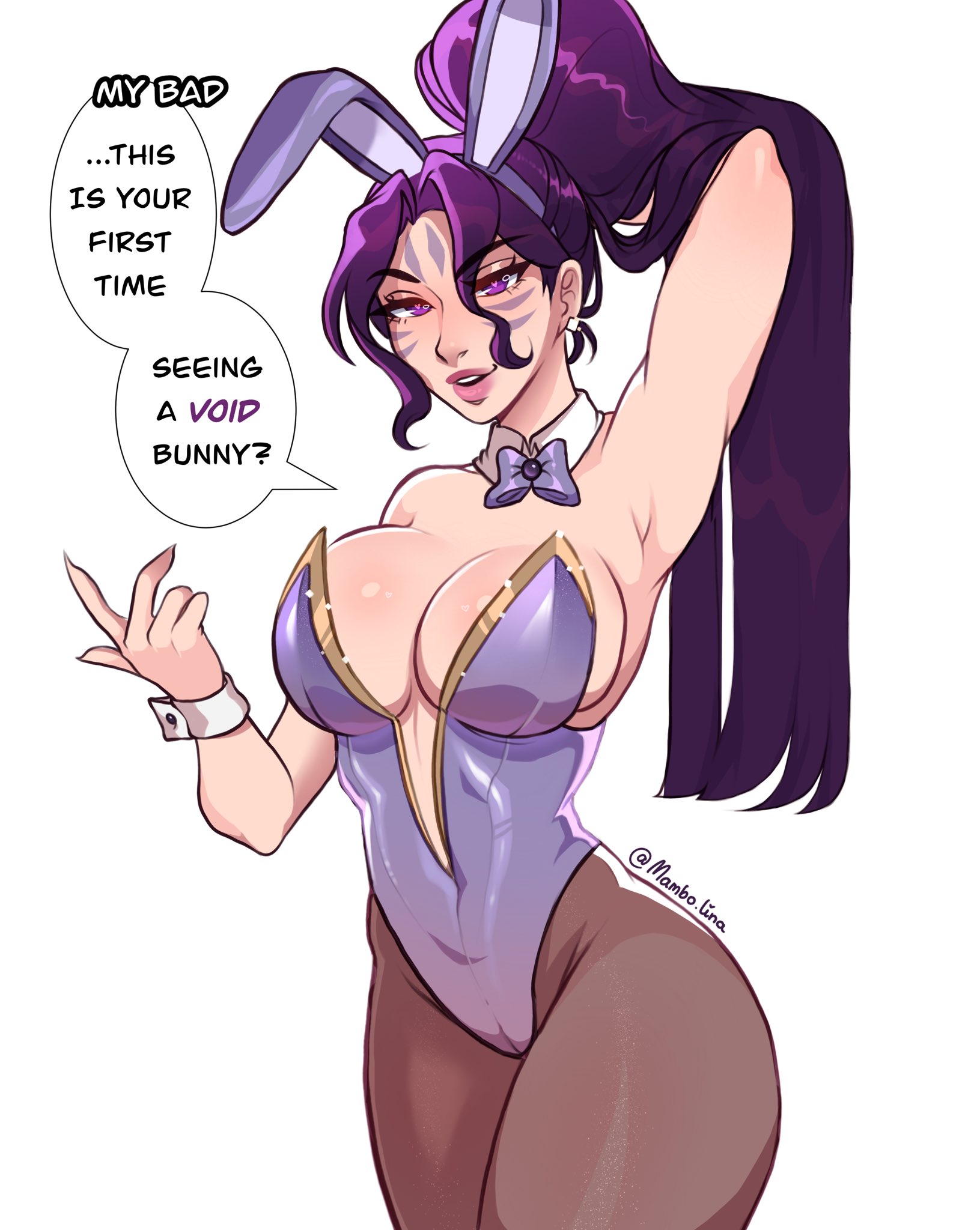 ass, big ass, big breasts, breasts, bunny ears, bunnysuit, female, kai'sa, league of legends, mambolina, teasing