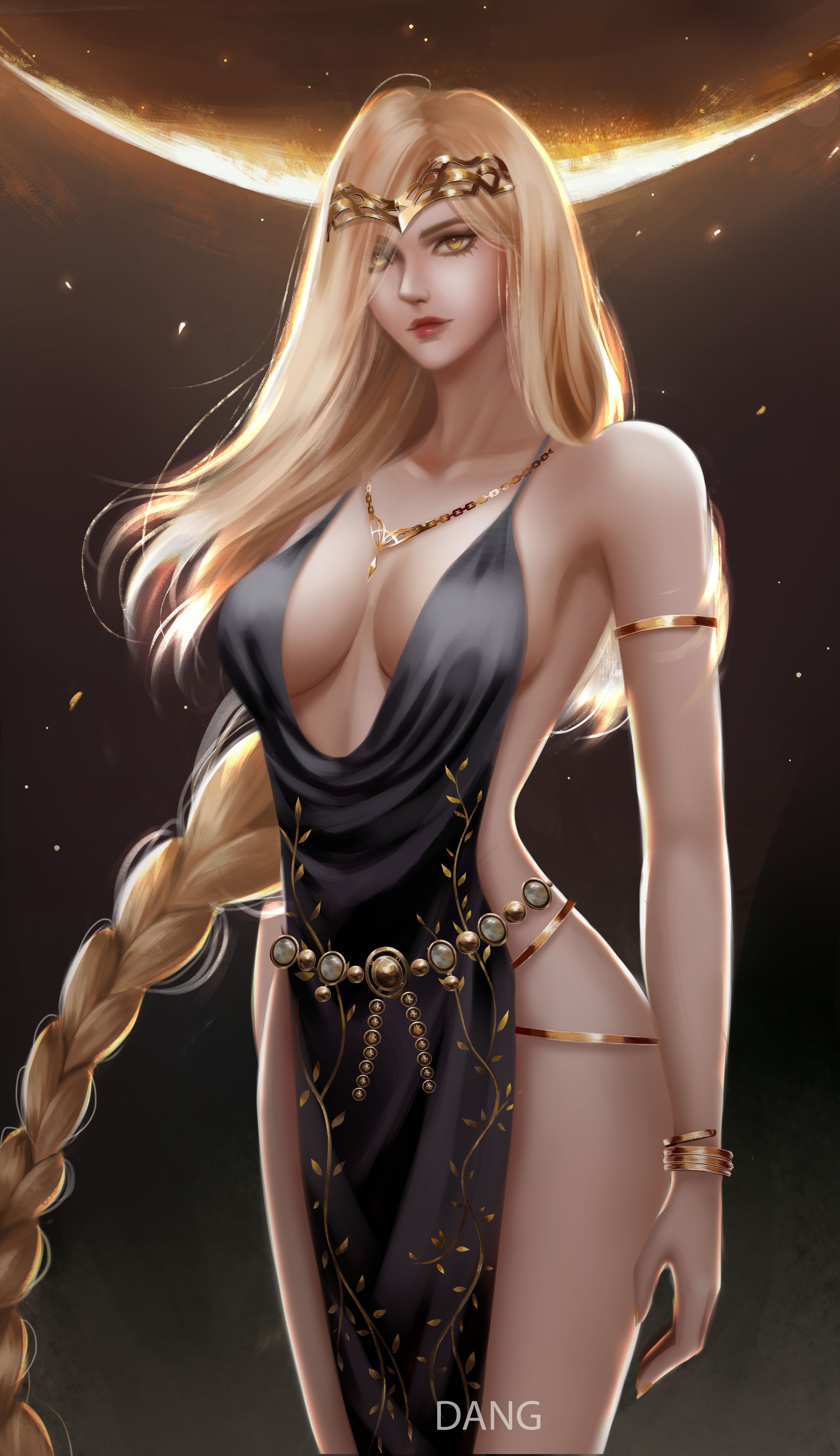 1girls, artist request, big breasts, breasts, cleavage, dangart, elden ring, female, female only, femdom, fromsoftware, goddess, high slit dress, marikastits, milf, queen, queen marika the eternal, royalty, solo