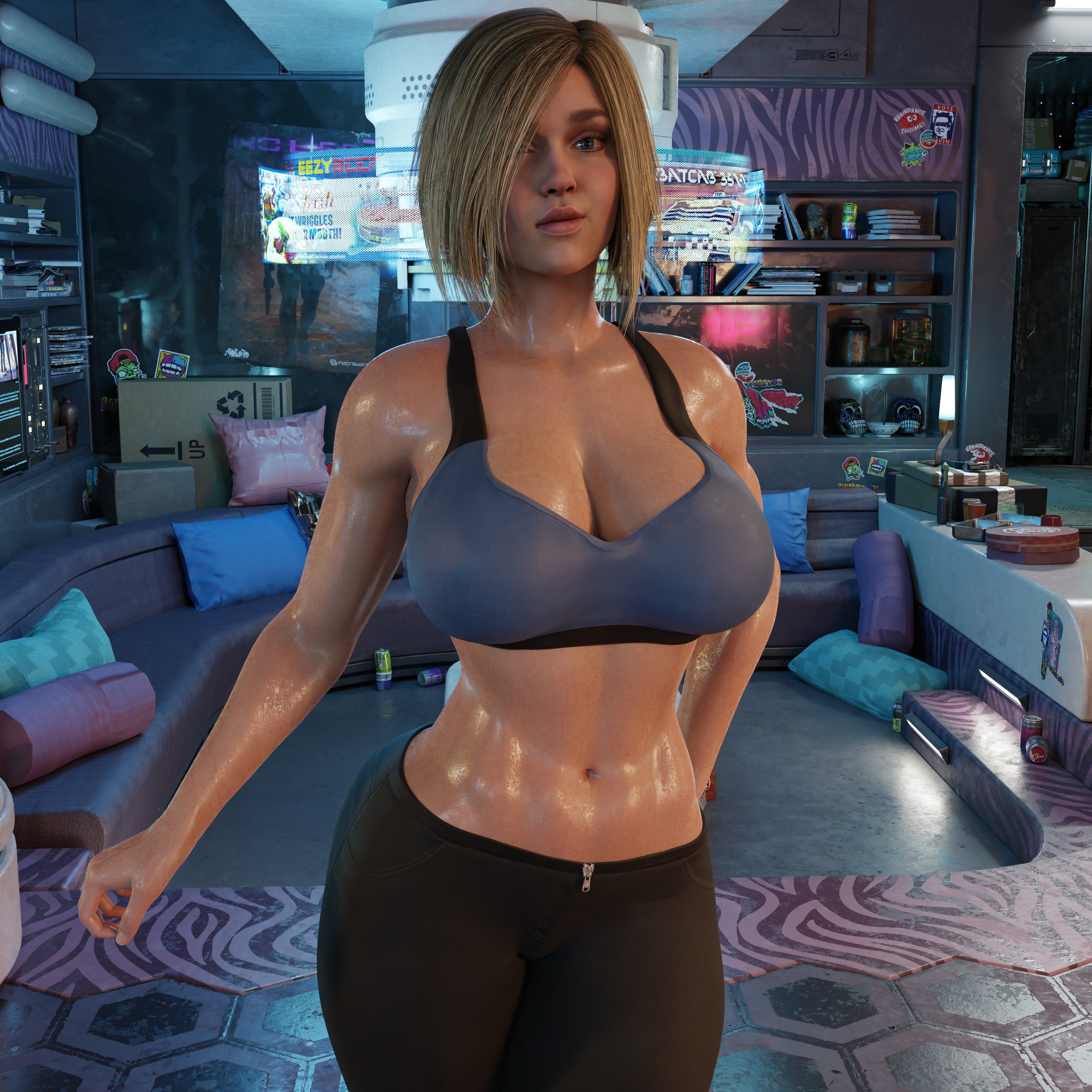 3d, ass, big ass, big breasts, blender, blonde hair, blue eyes, breasts, dc, dc comics, female, injustice 2, kara zor-l, karen starr, power girl, power girl (injustice), sharkmanrenders, solo, superman (series)