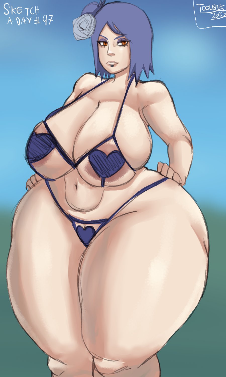 1girls bbw big_breasts blue_hair bra breasts busty female female_only hands_on_hips huge_breasts konan large_breasts looking_at_viewer naruto naruto_(series) naruto_shippuden page_97 panties part_of_a_series solo thick_thighs thunder_thighs tool01k wide_hips