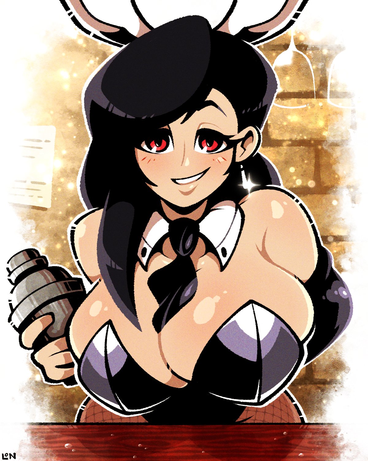 1girls bartender black_hair bunny_girl bunnysuit female female_only final_fantasy final_fantasy_vii latex legendofnerd making_drink red_eyes round_breasts solo tifa_lockhart