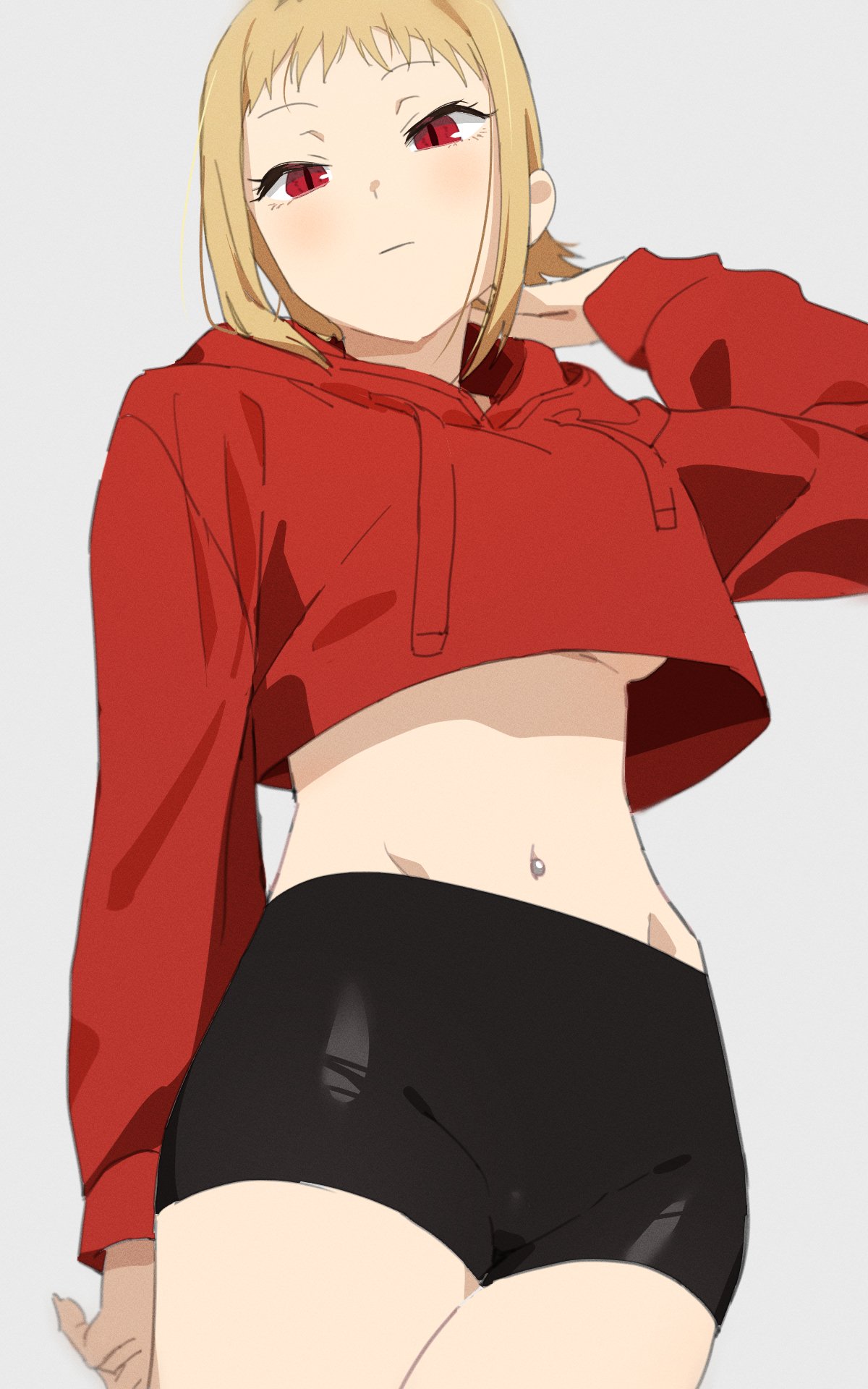 1girls, blonde hair, breasts, chainsaw man, female, female only, ikanyoikanikan, looking at viewer, low-angle view, mappa, sawatari akane, short hair, underboob