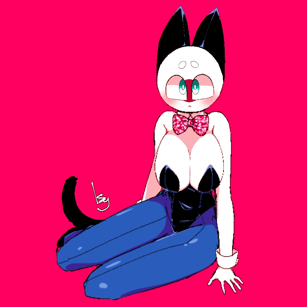 1girls, big breasts, blue eyes, breasts, cat ears, cat girl, cat tail, catgirl, countryhumans, countryhumans girl, female, female only, japan (countryhumans), kuzuyu (artist), latex, pink background, simple background, tagme, white body, white skin