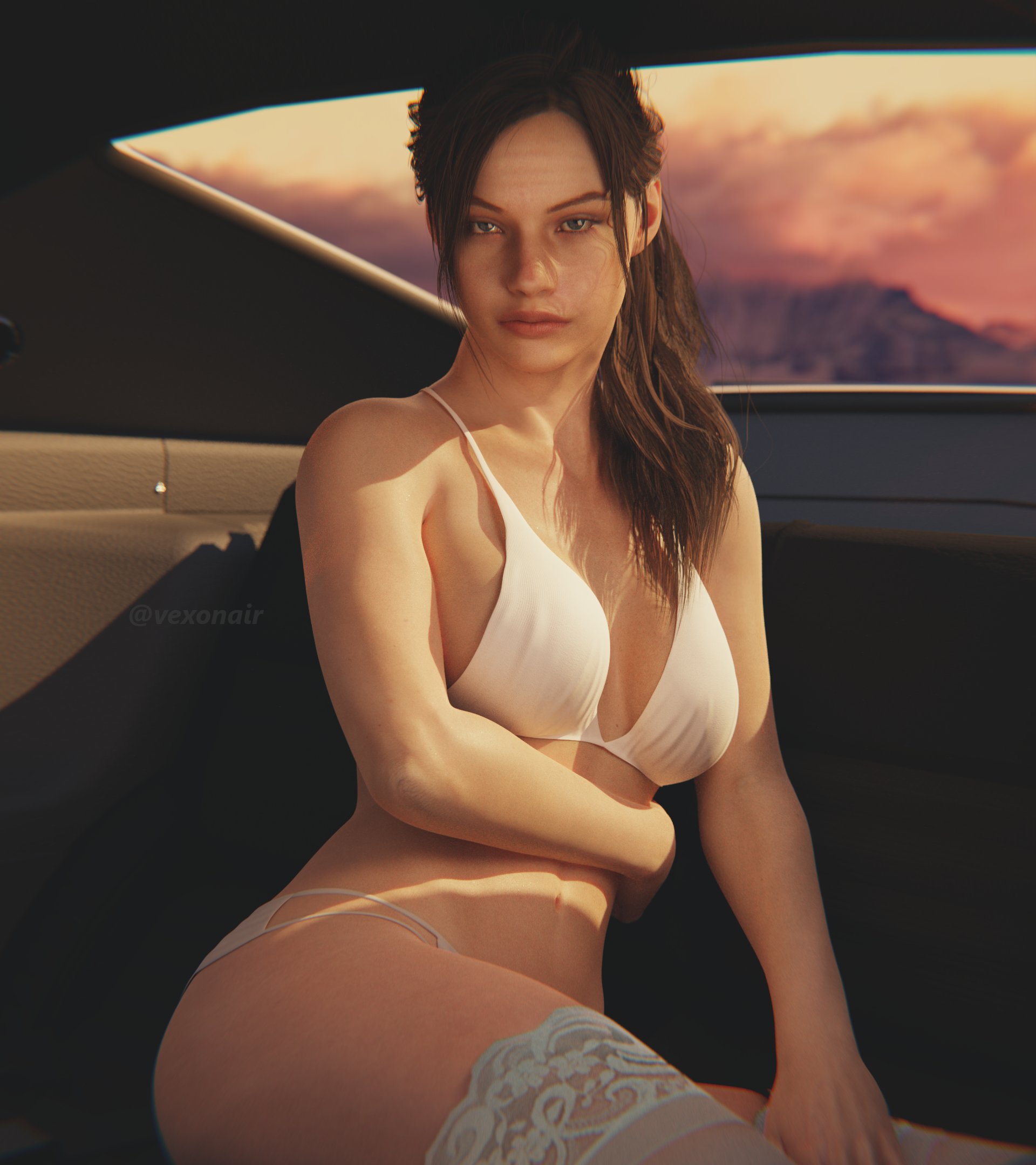 1girls, 3d, blue eyes, brown hair, claire redfield, claire redfield (jordan mcewen), clothed, female, female only, light skin, light-skinned female, resident evil, resident evil 2, resident evil 2 remake, solo, vexonair