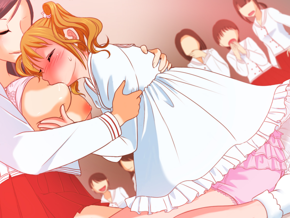 2girls, adult baby, adultbaby, artist request, blonde hair, blush, breast sucking, breastfeeding, breasts, brown hair, closed eyes, diaper, female, footwear, large breasts, milf, multiple females, multiple girls, nipple sucking, older female and younger female, short hair, socks, source request, sucking nipples, younger female, yuri