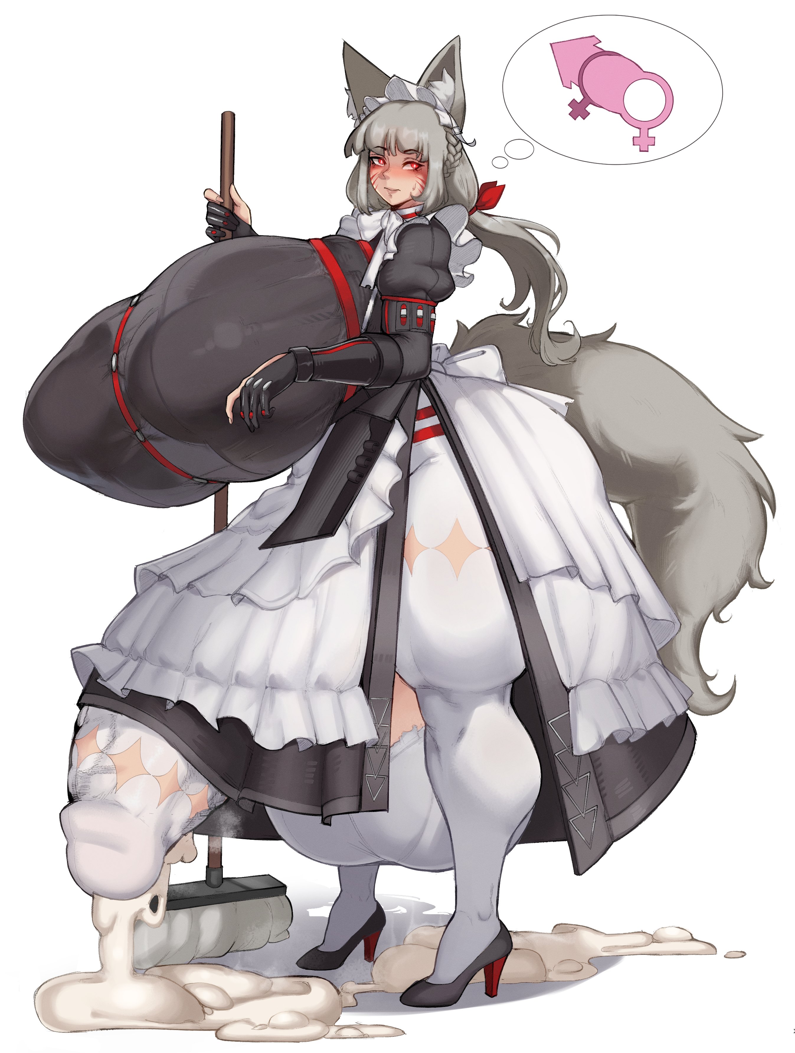 1futa, after orgasm, alexandrina sebastiane, animal ears, apron, ball bra, balls, balls bra, bangs, big balls, big breasts, big penis, braided hair, breast harness, breast strap, breasts, broom, bulge, bulge under clothes, bulge under dress, busty, busty futa, button down, button down shirt, chest harness, clothed, clothed futa, cum, cum drip, cum dripping, cum on floor, cum outside, cum puddle, cum through clothes, cumshot, dress, dress lift, dress lifted by self, eyebrows, eyelashes, eyeshadow, fox ears, fox girl, fox humanoid, fox tail, frilled dress, futa, futa focus, futanari, futanari orgasm, gigantic balls, gigantic breasts, gloves, gray hair, grey hair, hair tied, half gloves, hanging balls, headdress, heavy balls, heels, high heels, hoyoverse, huge balls, huge breasts, huge cumshot, huge penis, hyper, hyper ass, hyper balls, hyper breasts, hyper futa, hyper penis, inner ear fluff, jeelbyart, kemonomimi, large balls, large breasts, large penis, light skin, light-skinned futa, lips, lipstick, long gloves, long hair, long sleeves, maid, maid apron, maid dress, maid headdress, maid outfit, makeup, massive balls, massive breasts, massive penis, musk, musk clouds, musky cock, nipple bulge, pantyhose, penis, penis visible under skirt, red eyes, semen, simple background, solo, solo focus, stockings, thigh slit, thinking, thinking about sex, thiren, thought bubble, voluptuous, voluptuous futa, whisker markings, whiskers, white background, zenless zone zero