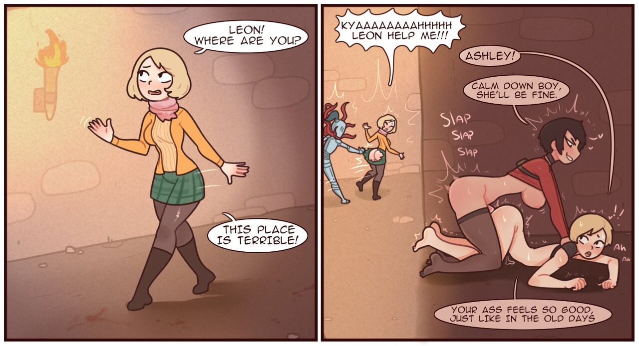 1boy, 1futa, 1girls, 2023, ada wong, all fours, anal, anal sex, areolae, ashley graham, ashley graham (ella freya), blonde hair, bottomless, breasts, clothed, clothing, dialogue, english text, erection, female, femboy, futa on male, futanari, human, intersex, kneeling, leon scott kennedy, light skin, light-skinned futa, light-skinned male, male, mostly nude, nipples, penis, red7cat, resident evil, resident evil 4, resident evil 4 remake, sex, short hair, text, thighhighs