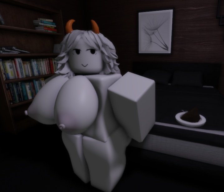 1girls, 3d, bed, big breasts, breasts, cake, elloboncho, fanart, female, horns, kay (srnava), roblox, robloxian, tagme, white skin