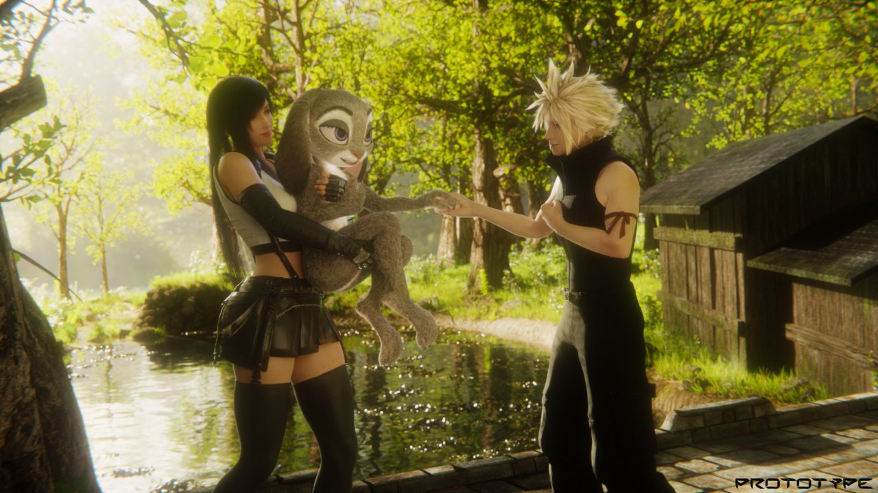 3d ass big_ass big_breasts blender cloud_strife easter final_fantasy final_fantasy_vii final_fantasy_vii_remake happy_easter judy_hopps miniskirt muscular_legs pet prototype_(artist) skirt stockings thick_thighs tifa_lockhart zootopia