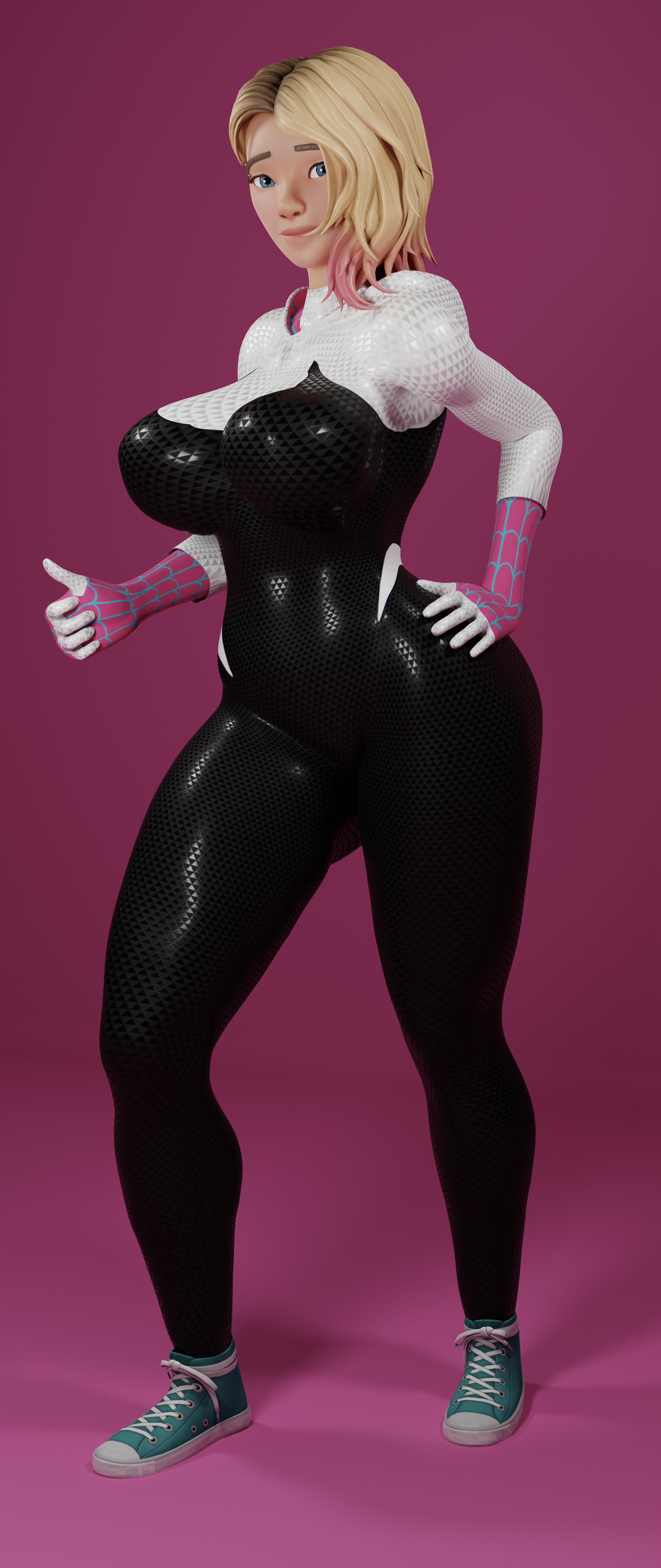 1girls, 3d, ass, athletic, athletic female, big breasts, breasts, busty, curvaceous, curvy, curvy figure, cute, cute face, eyebrow piercing, eyebrows, eyelashes, eyes, female, female focus, female only, fit, fit female, gwen stacy, hair, hips, hourglass figure, human, legs, light skin, light-skinned female, lips, marvel, marvel comics, seraph1cc, shaved side, short hair, slim waist, spider-gwen, spider-man (series), spider-man: into the spider-verse, superhero, superheroine, thick, thick legs, thick thighs, thighs, upper body, voluptuous, waist, wide hips