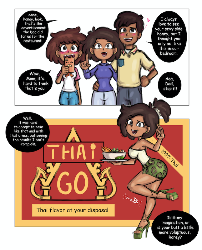 1boy 2girls amphibia anne_boonchuy ass bee_boonchuy big_ass blue_pants blue_shirt blue_shorts blue_topwear blush bottomwear breasts brown_hair cellphone clothed clothes clothing comic comic_page comic_panel crossover curvy curvy_female curvy_figure dark-skinned_female dark-skinned_male dark_skin daughter dilf disney disney_channel disney_xd doc.b english_text father_and_daughter female green_bottomwear green_heels green_skirt grey_eyes high_heels hourglass_figure husband husband_and_wife jeans looking_at_another looking_away male mama mask mature mature_female mature_woman milf mother_and_daughter mr._boonchuy mrs._boonchuy oum_boonchuy pants reference restaurant shirt short_hair shorts skirt straight_hair suggestive text thai thick_thighs thighs topwear white_shirt white_topwear wide_hips wife yellow_shirt yellow_topwear