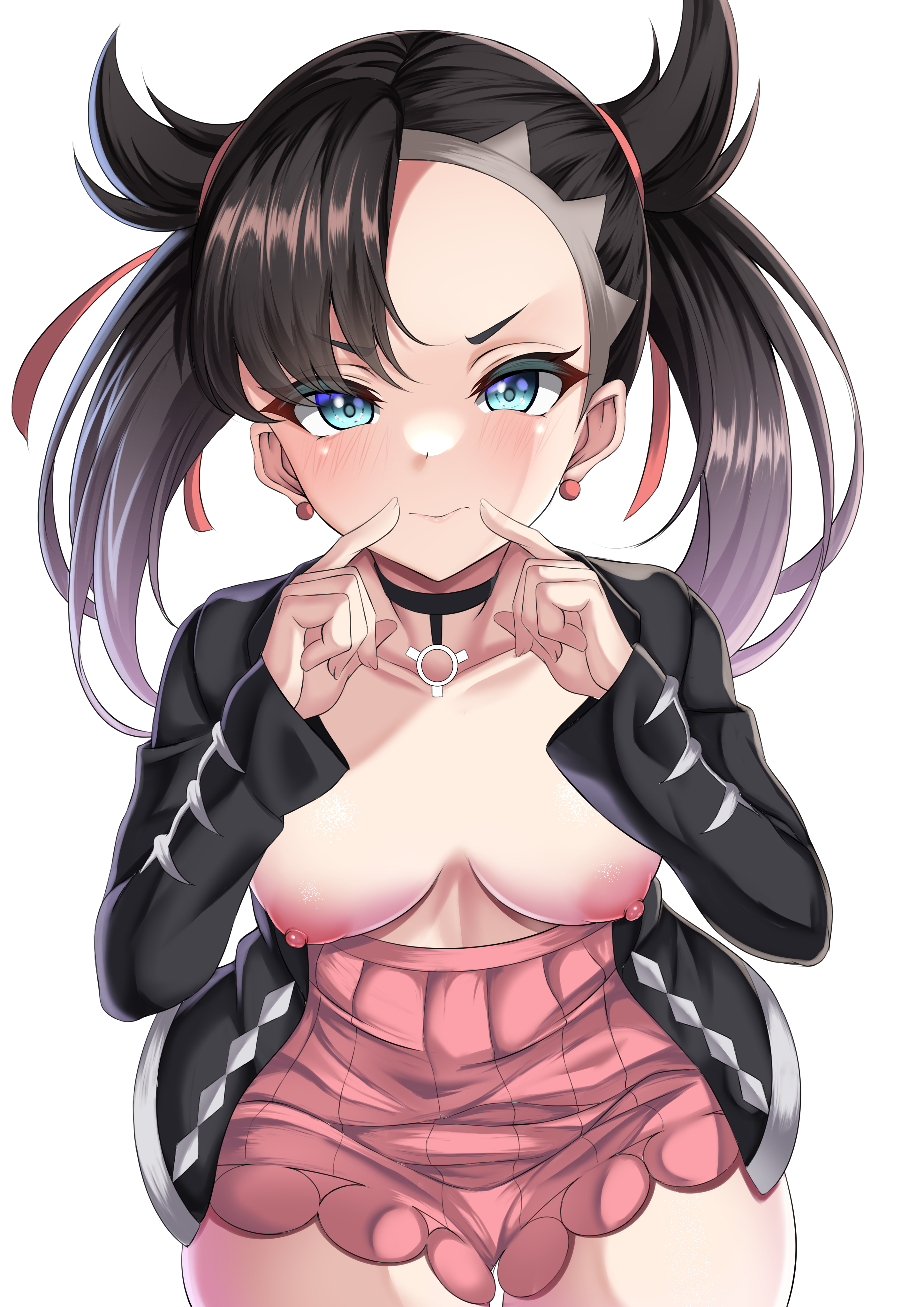 1girls, black hair, breasts, female, game freak, green eyes, hi res, light skin, light-skinned female, marnie (pokemon), medium breasts, medium hair, nintendo, parapetto, pokemon, pokemon ss, twintails