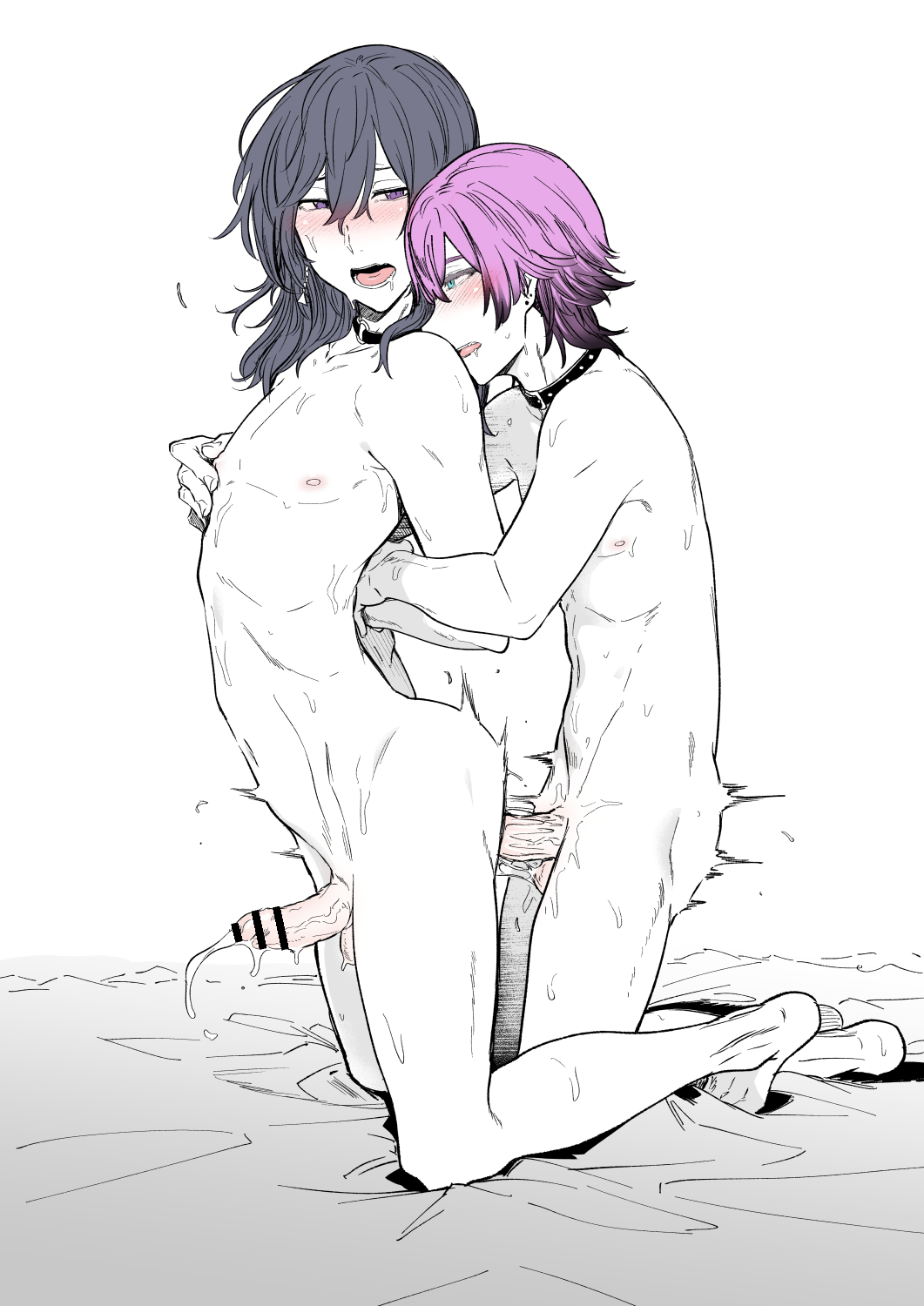 2boys censored kneeling nude penis pink_hair sex wet wolfey_b yaoi