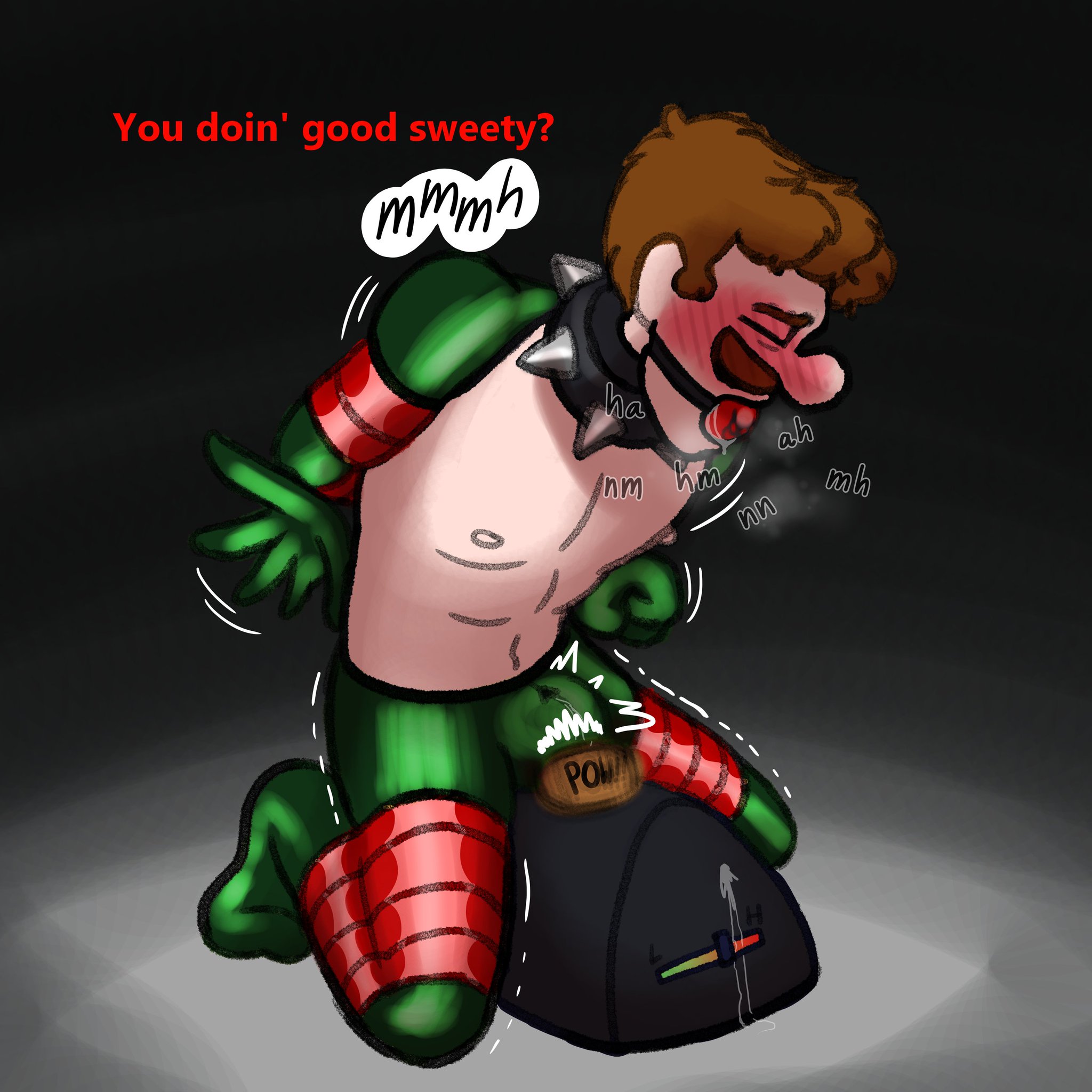 ball gag, bondage, collar, collared, drool, drooling, forced orgasm, latex, luigi, male, male only, mario (series), shirtless, solo, solo male, sybian, tape, tied up, vibrator