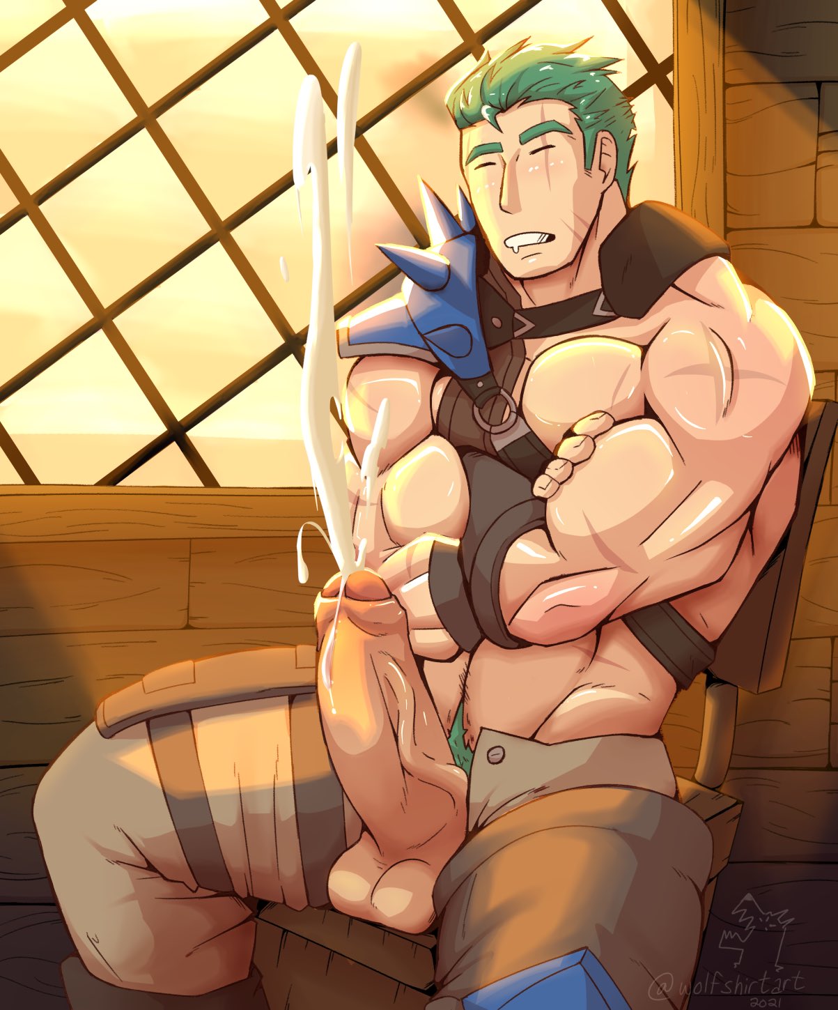 balls bara big_balls big_penis blush boner closed_eyes crossed_arms cum dieck_(fire_emblem) erection fire_emblem fire_emblem:_the_binding_blade male male_only muscles muscular nintendo nocturnal_emission open_fly orgasm penis penis_out sleeping solo solo_male wet_dream wolfshirtart