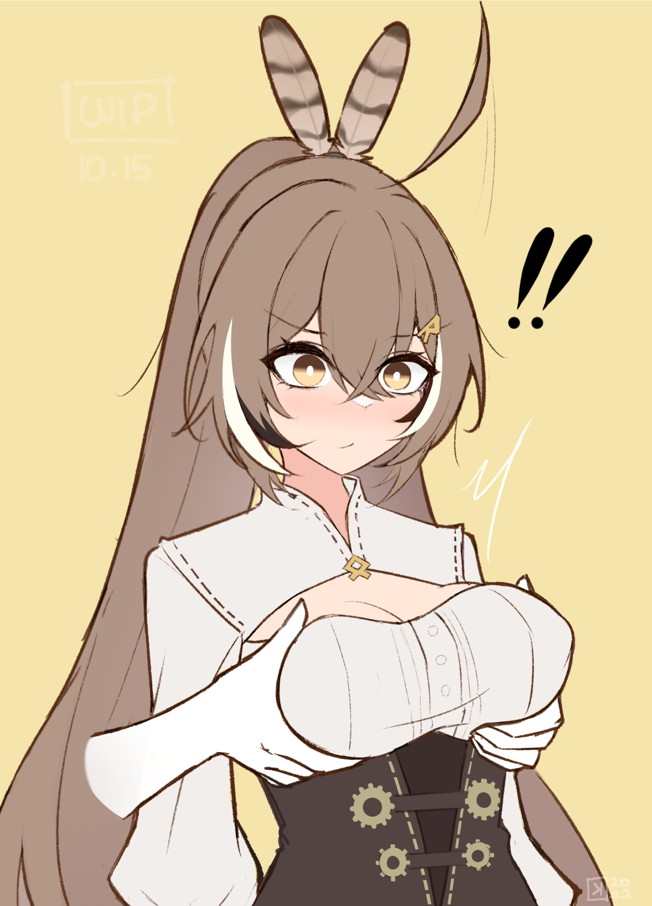 !!, breast grab, breasts, brown hair, female, groping, hololive, hololive english, hololive english -council-, hololive english -promise-, long hair, nanashi mumei, virtual youtuber