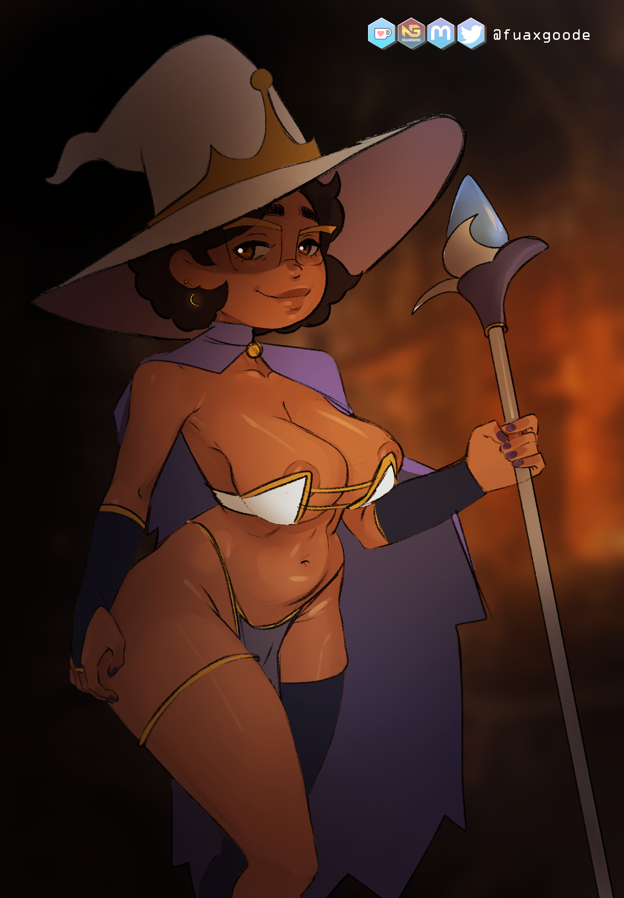 1girls, 2023, alternate version available, camila noceda, dark skin, dark-skinned female, disney, disney channel, female, female only, fuax goode, glasses, luz noceda (cosplay), mature female, milf, mother, solo, straight hair, the owl house