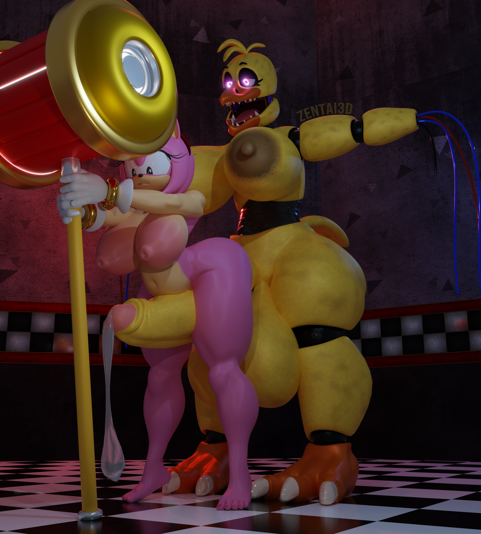 1futa, 1girls, 3d, amy rose, animatronic, anthro, ass, balls, beak, big ass, big balls, big breasts, big penis, blender, blender cycles, breasts, chica (fnaf), chicken, cum, curvy, curvy figure, excessive cum, excessive precum, exposed torso, eyelashes, female, five nights at freddy's, five nights at freddy's 2, futa is bigger, futa on female, futanari, gloves, green eyes, hammer, hedgehog, holding object, hourglass figure, huge ass, huge balls, huge breasts, huge cock, hyper penis, impossible fit, intersex, large balls, large breasts, large penis, larger futa, lifted by penis, lifting, lifting person, metallic body, naked, nude, penis, pink body, pink eyes, pink hair, precum, rings, robot, robot girl, sharp teeth, size difference, smaller female, sonic (series), sonic the hedgehog (series), thick penis, thick thighs, thighs, tiptoes, voluptuous, zentaisfm