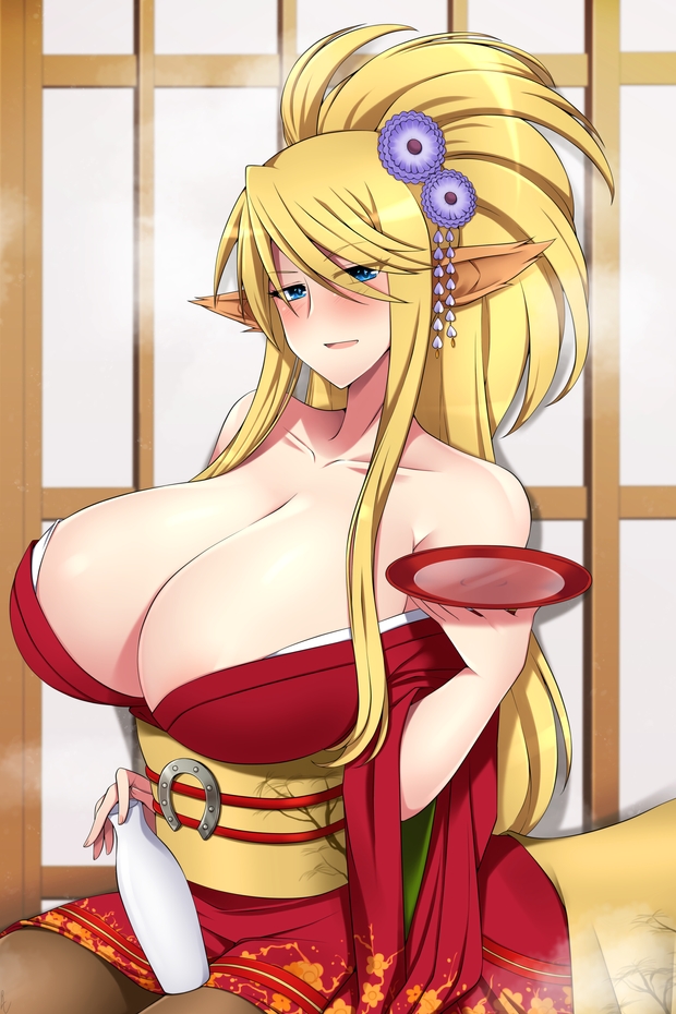 1girls, breasts, centaur, centorea shianus, female, female only, huge breasts, kimono, lindaroze, monster girl, monster musume no iru nichijou, solo, taur