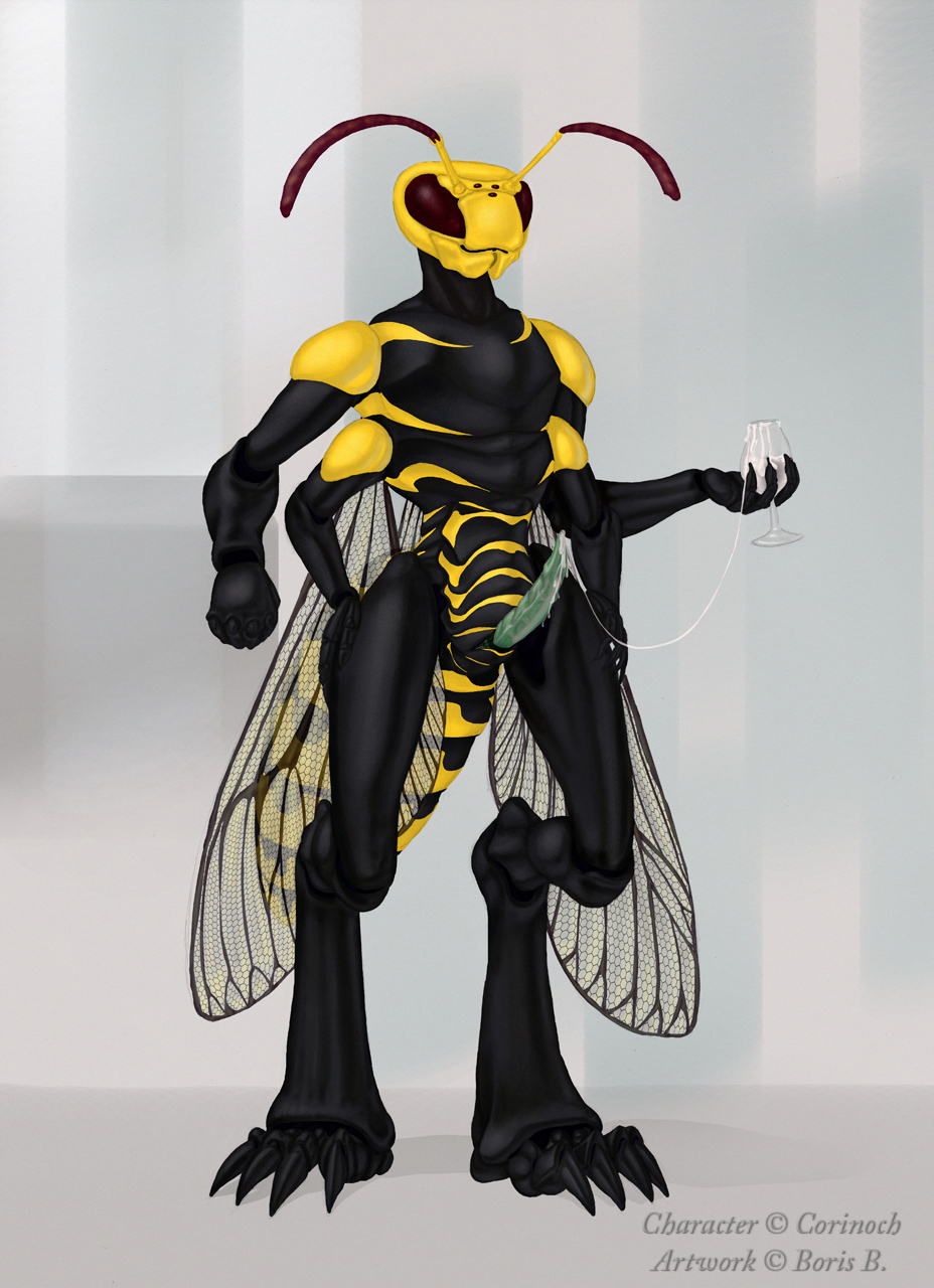 1boy anthro cum furry insect male male_only penis solo wasp wings