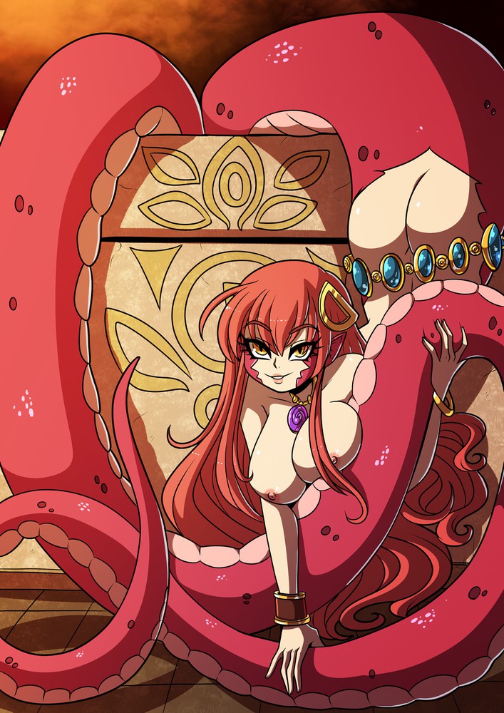 1girls, ass, bracelet, breasts, completely nude, female, female only, furry, hair ornament, holding tail, kinkymation, lamia, long hair, miia (monster musume), monster girl, monster musume no iru nichijou, naga, naked, naked female, necklace, nipples, nude, nude female, red hair, snake, solo, solo female, tail, yellow eyes
